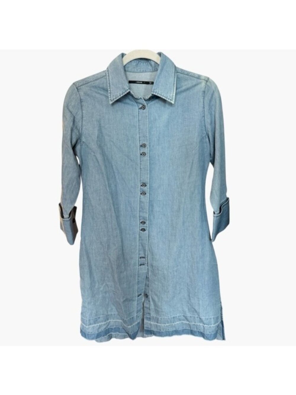 J Brand Bacall Blue Cotton & Linen Denim Shirt Dress with French Cuffs Sz S
